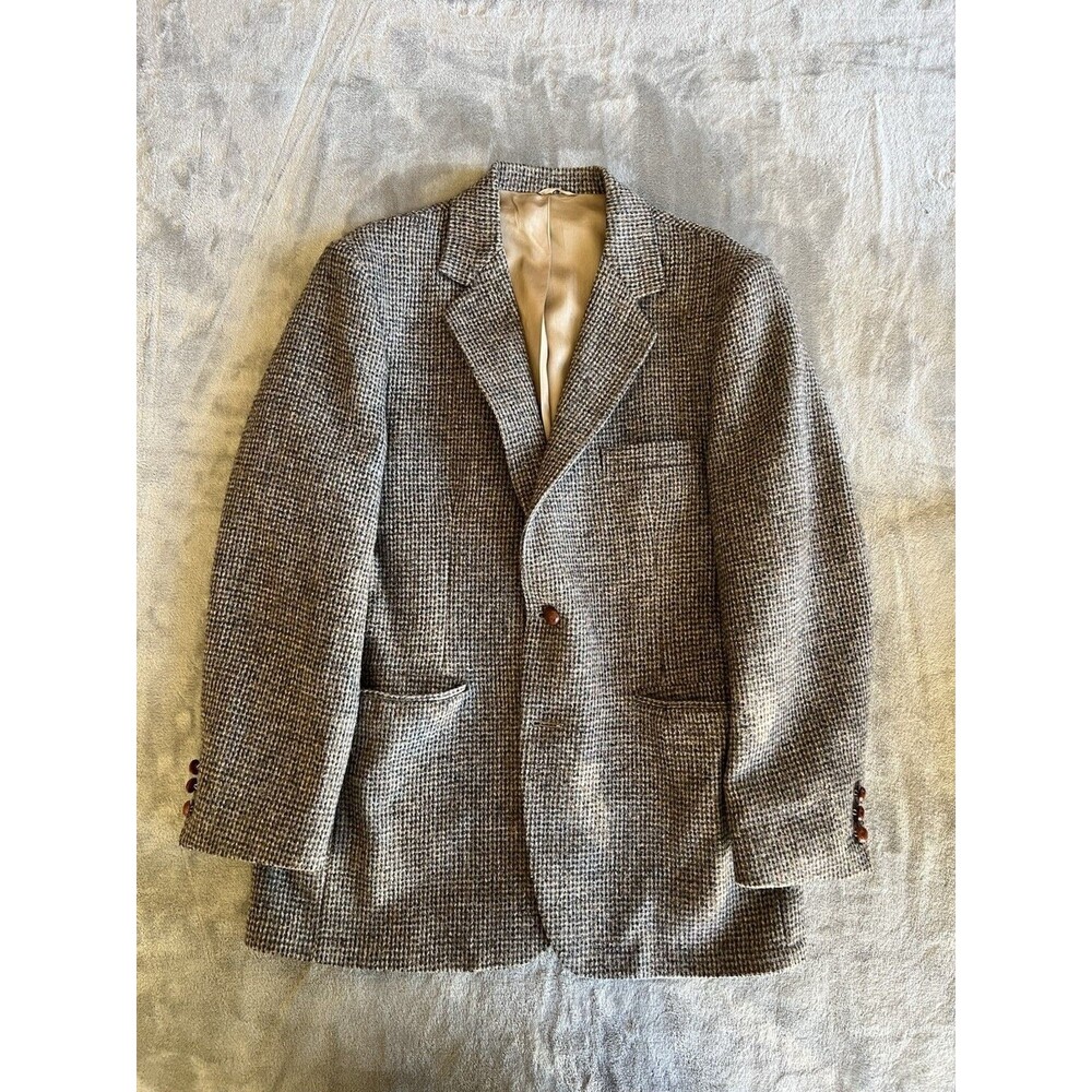 Christopher Hughes Harris Tweed Sports Blazer 40R Salt Pepper Tan Classic Ivy